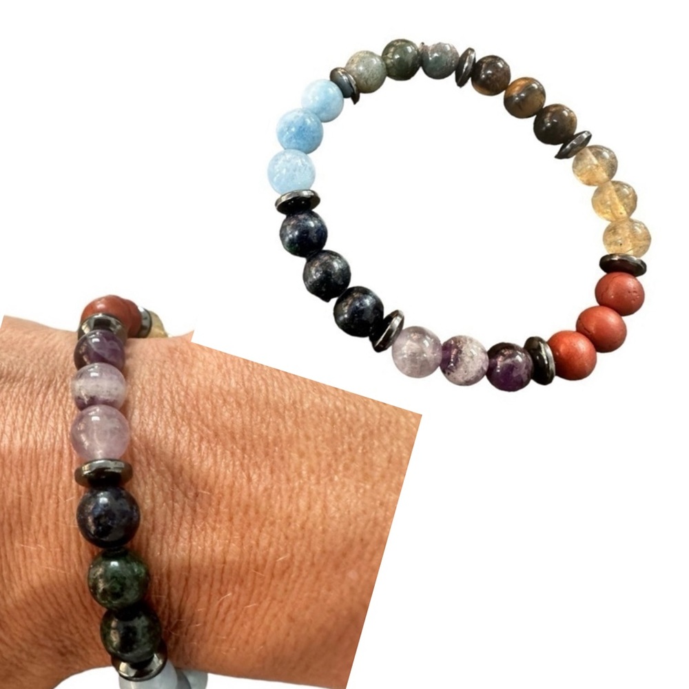 Natural Stone Mala Boho Bead 7 Chakra Stretch Bracelet